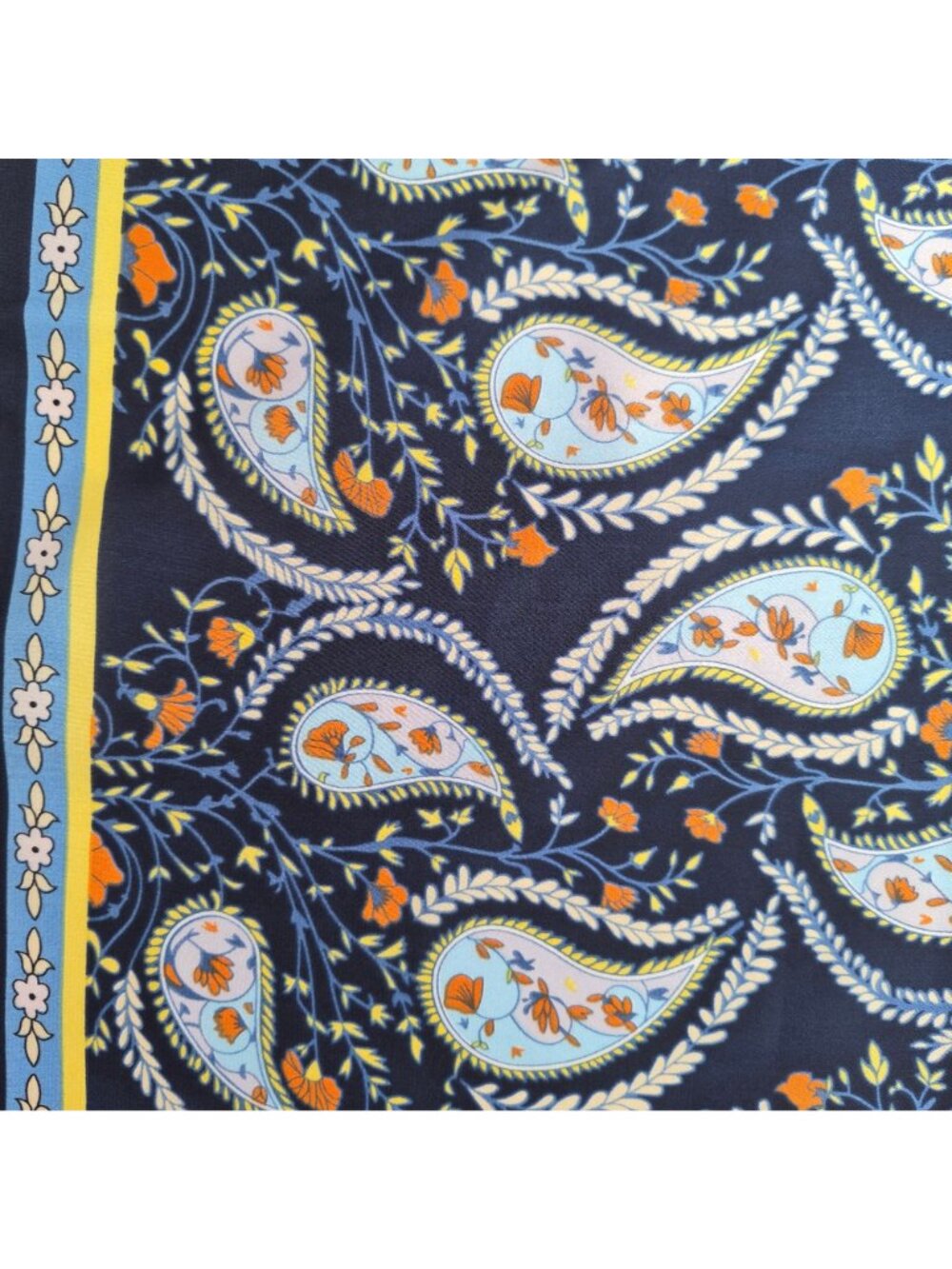 Elegant Navy Blue Floral Paisley Silky Satin Square Scarf Fashion Neck Accessory - Picture 4 of 6